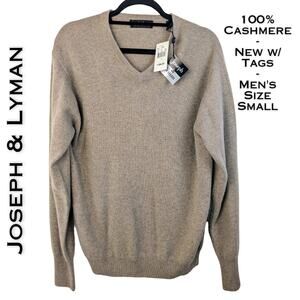 Joseph Lyman Mens Cashmere Sweater Small Beige Taupe V-Neck Quiet Luxury NEW